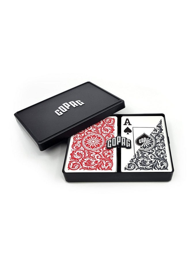 Copag 1546 Design 100% Plastic Playing Cards, Bridge Size (Narrow) Red/Black Double Deck Set (Jumbo Index) - Image 1