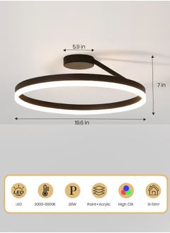 YATAI LIGHTING Modern LED Chandelier, 28W Adjustable Dimmable LED Ceiling Light Fixture with Remote Control, 3-Color Temperature (3000K-6000K), 19.6" Flush Mount Light for Bedroom/Living Room, Black  - Image 2