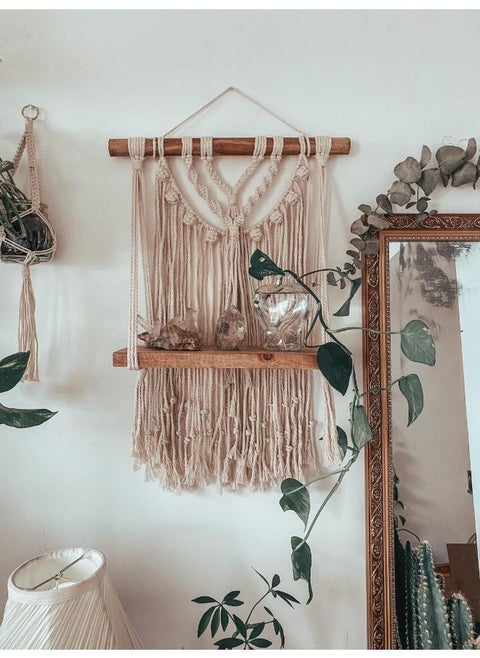 Wooden Wall Shelf, Macrame Shelf, Living Room Decor, Stand Bookshelf.