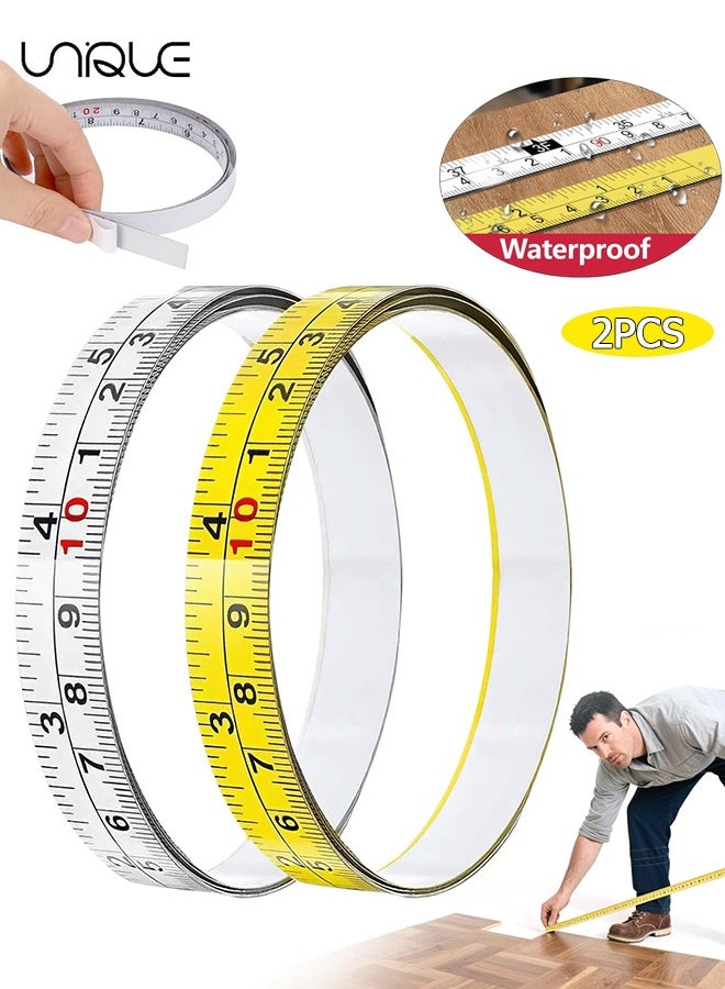 Unique 2 Pack Measure Tape with Adhesive Backing - Tearable Adhesive Ruler - 39'' Left to Right Metal Self-Adhesive Measuring Tape Sticky Measure Tape Double Scale Sticky Tape Measure Workbench Ruler for Woodworking,Saw,Drafting Table,Sewing and Workbench - White/Yellow - Image 1