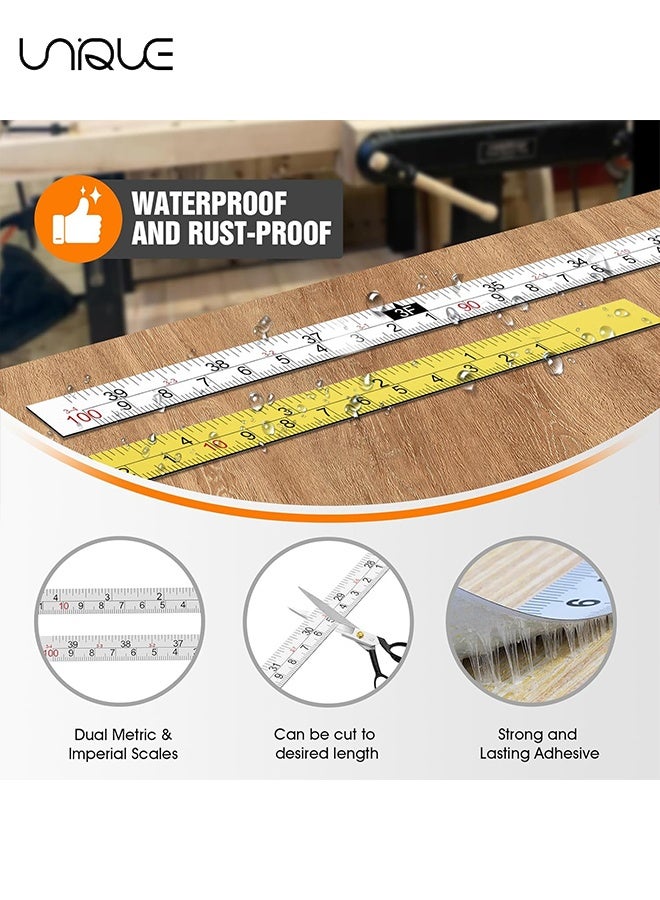 Unique 2 Pack Measure Tape with Adhesive Backing - Tearable Adhesive Ruler - 39'' Left to Right Metal Self-Adhesive Measuring Tape Sticky Measure Tape Double Scale Sticky Tape Measure Workbench Ruler for Woodworking,Saw,Drafting Table,Sewing and Workbench - White/Yellow - Image 3
