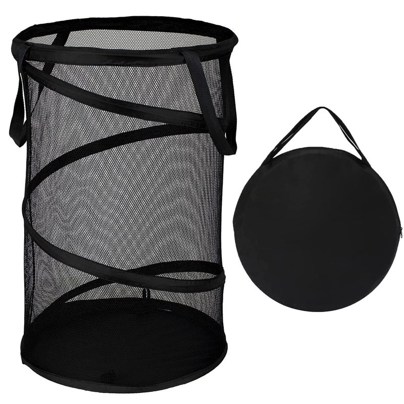 BATTOO Collapsible Laundry Basket Foldable Mesh Pop Up Hamper with Handles for Laundry Room Bathroom Kids Room College Dorm Travel Storage Organizer Black