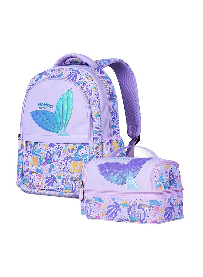 Nohoo Kids 16 Inch School Bag with Lunch Bag Combo Mermaid - Purple - Image 1
