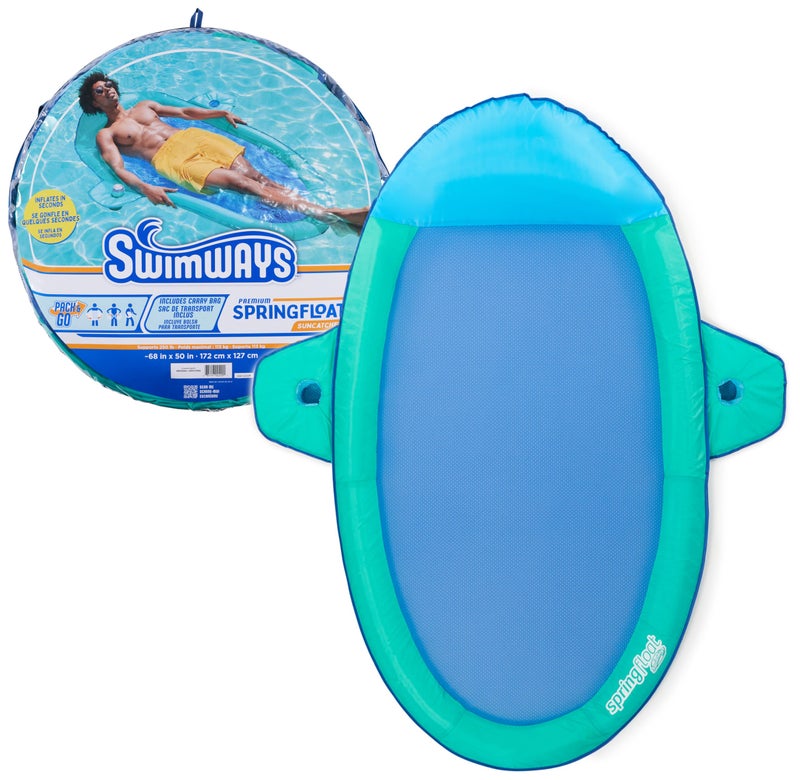 SwimWays Spring Float Premium Suncatcher Pool Lounger for Swimming Pool Inflatable Pool Floats Adult with Fast Inflation for Ages 15 Up Aqua - Image 2