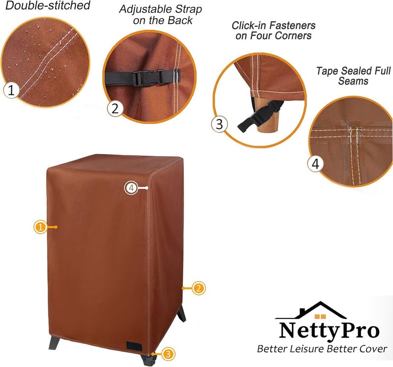 NettyPro غطاء لشواية لنوع Masterbuilt Cuisinart Dyna-Glo Charbroil الكهربائي بقطر 30 بوصة، مقاوم للماء ومقاوم للتلاشي ولأشعة الشمس، أبعاده 19 بوصة في العرض × 18 بوصة في العمق × 33 بوصة في الارتفاع، لونه بني. - Image 5