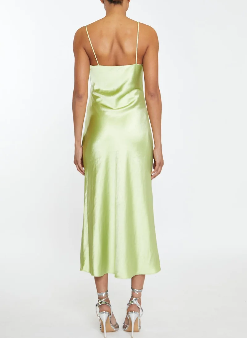 True Decadence Delphine Soft Lime Midi Satin Slip Dress