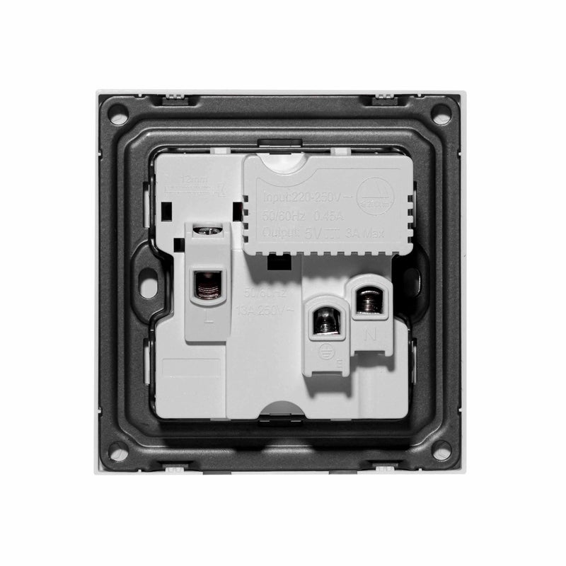 Donmarco مأخذ MF فردي فائق النحافة 13A مع منافذ USB + Type-C (5V 3.1A) – مأخذ كهربائي مقاوم للحريق، ضمان 3 سنوات، تصميم بلاستيكي أنيق (أبيض مطفي) | مأخذ طاقة حائط - Image 4