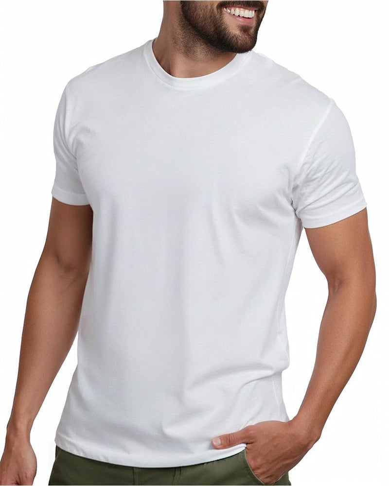 INTO THE AM Men's Plain Tees - Fitted Crewneck T-Shirts Casual Gym Workout Black White Short Sleeve Tshirts Shirts for Men (White, Large) - Image 1