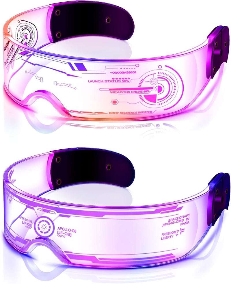 TOODOO 2 Pairs LED Visor Glasses 7 Colors Futuristic Glasses Light up Punk Accessories for Rave Party Costume - Image 1