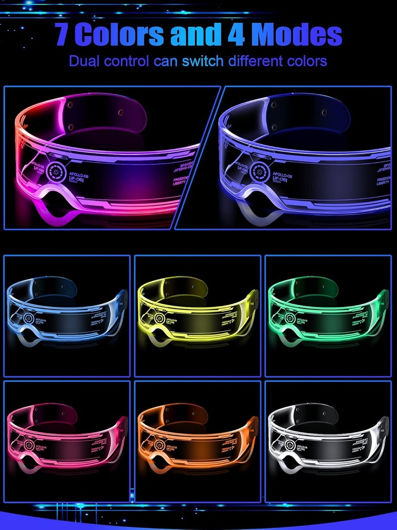 TOODOO 2 Pairs LED Visor Glasses 7 Colors Futuristic Glasses Light up Punk Accessories for Rave Party Costume - Image 3