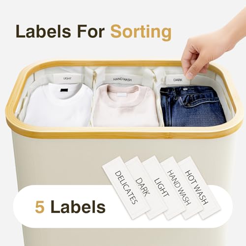 Bathola Hampers for Laundry Basket with Lid, 160L Extra Large Laundry Hamper 3 Section Dirty Clothes Hampers for Laundry Divided Laundry Basket Organizer for Bedroom,Laundry Room, Dirty Clothing Hamper, Beige - Image 4