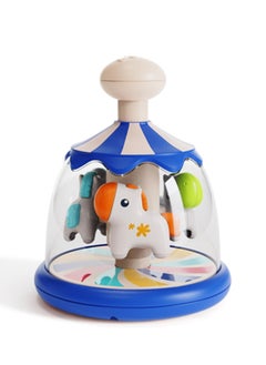Arabest Press Spin Baby Toy, Tumble Activity Dome Tumble Top Spinning Infants Toy Push Spin, Carousel Colorful Spinning Faces, Activity Learn Cause Effect Toys for 6 Month Plus (Blue)  - Image 1