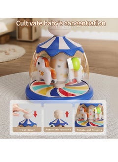 Arabest Press Spin Baby Toy, Tumble Activity Dome Tumble Top Spinning Infants Toy Push Spin, Carousel Colorful Spinning Faces, Activity Learn Cause Effect Toys for 6 Month Plus (Blue)  - Image 3