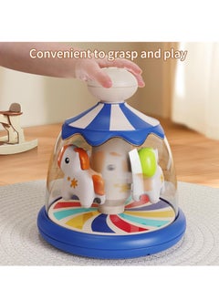 Arabest Press Spin Baby Toy, Tumble Activity Dome Tumble Top Spinning Infants Toy Push Spin, Carousel Colorful Spinning Faces, Activity Learn Cause Effect Toys for 6 Month Plus (Blue)  - Image 4