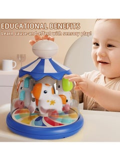 Arabest Press Spin Baby Toy, Tumble Activity Dome Tumble Top Spinning Infants Toy Push Spin, Carousel Colorful Spinning Faces, Activity Learn Cause Effect Toys for 6 Month Plus (Blue)  - Image 5