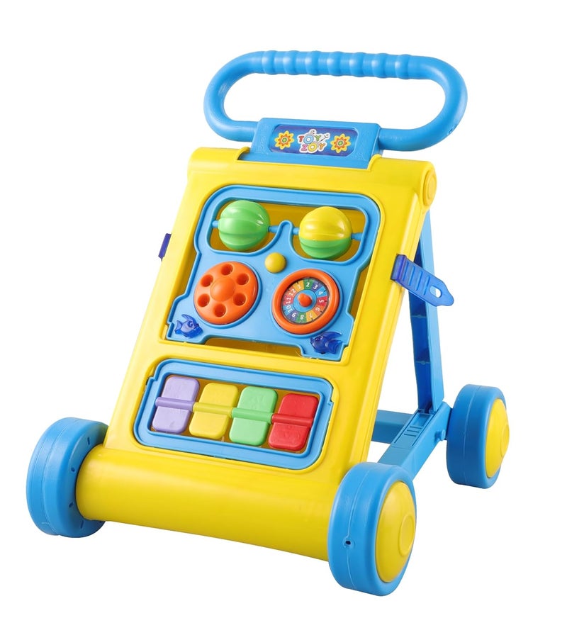 JoyRide Musical Folding Baby Activity Push Walker with Flipping Doors, Turning Gears, and Spinning Panels 4 Colors, Non-Toxic Plastic, Boys Girls 9-18 Months (Yellow)