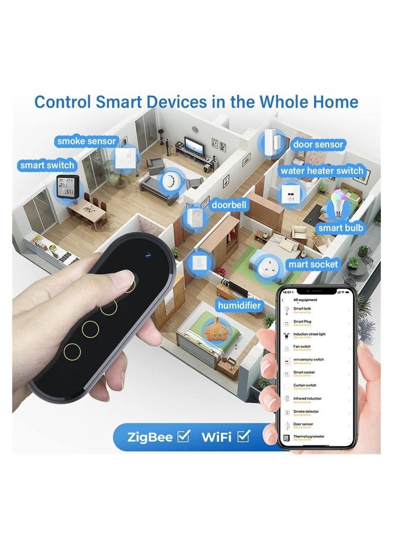 SYOSI - ZigBee Remote, Tuya Smart Remote, WiFi Smart Wall Light Switch, No Wires Required ZigBee Remote Switch with Glass Panel, 4 Gang Smart Switch Black, Work with Tuya APP - Image 1