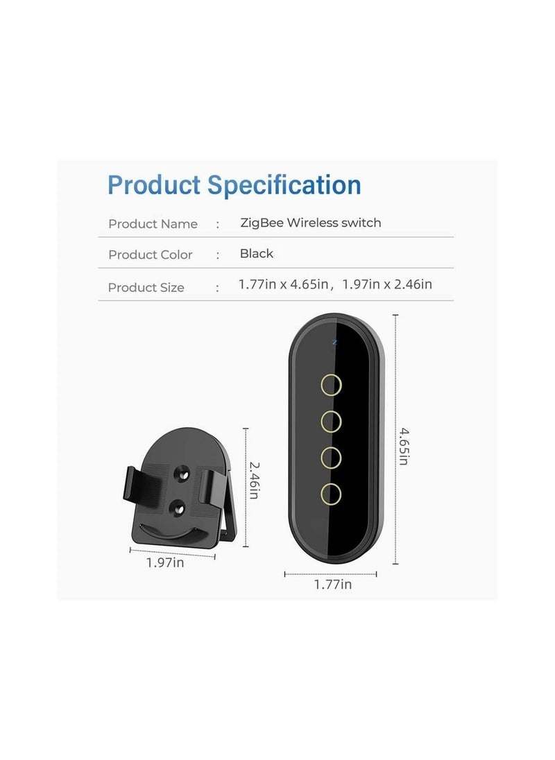 SYOSI - ZigBee Remote, Tuya Smart Remote, WiFi Smart Wall Light Switch, No Wires Required ZigBee Remote Switch with Glass Panel, 4 Gang Smart Switch Black, Work with Tuya APP - Image 1