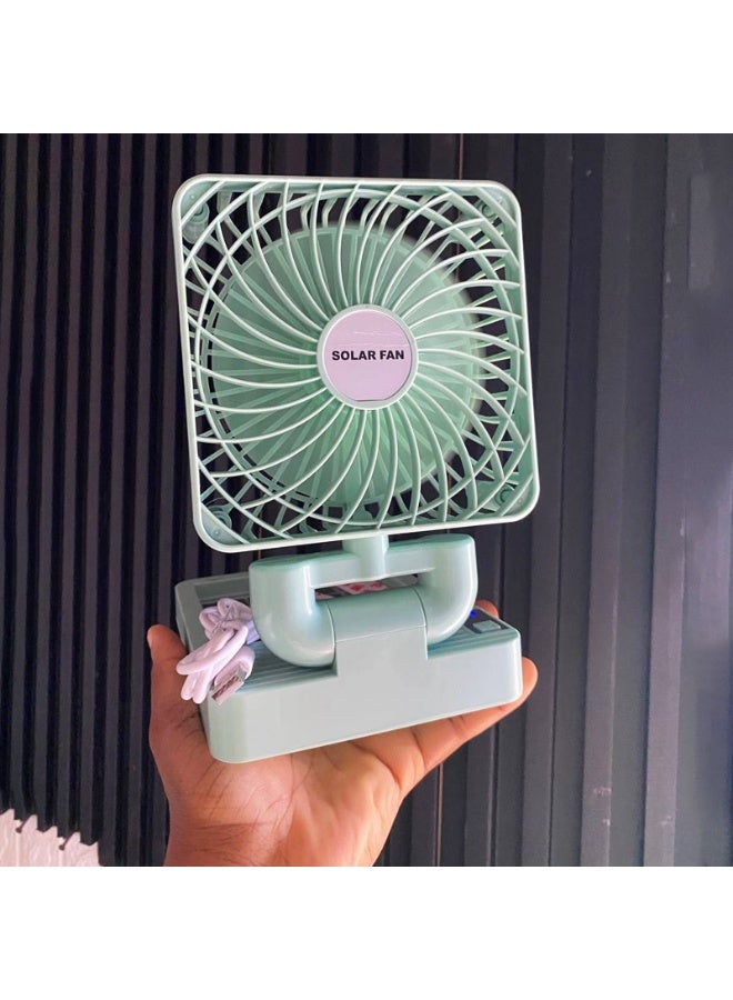 سکیلو مروحة صغيرة تعمل بالطاقة الشمسية مع لوحة شمسية مدمجة، شحن سريع بمنفذ USB من النوع C، مروحة مكتب محمولة متعددة السرعات، مروحة تبريد خارجية دوارة للتخييم والمشي لمسافات طويلة والسفر - هيكل متين من مادة ABS  - Image 4