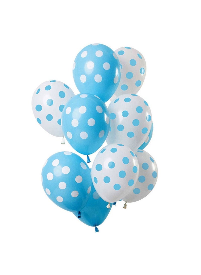 فولات بالونات منقطة باللون الأزرق الفاتح والأبيض 30 سم عبوة من 12 قطعة
