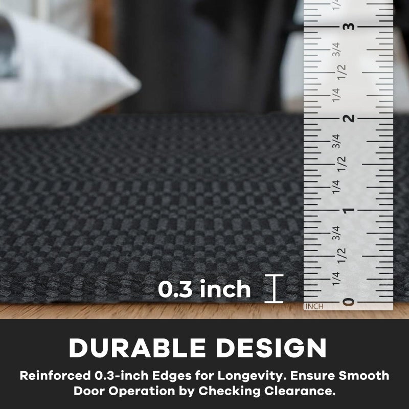KOZYFLY Washable Entryway Rug 3x5 Ft Area Rugs Cotton Rubber Backed Throw Rugs Indoor Door Mat Kitchen Rugs Braided Floor Carpet for Front Entrance Bathroom Kitchen Living Room, Black/Grey - Image 4