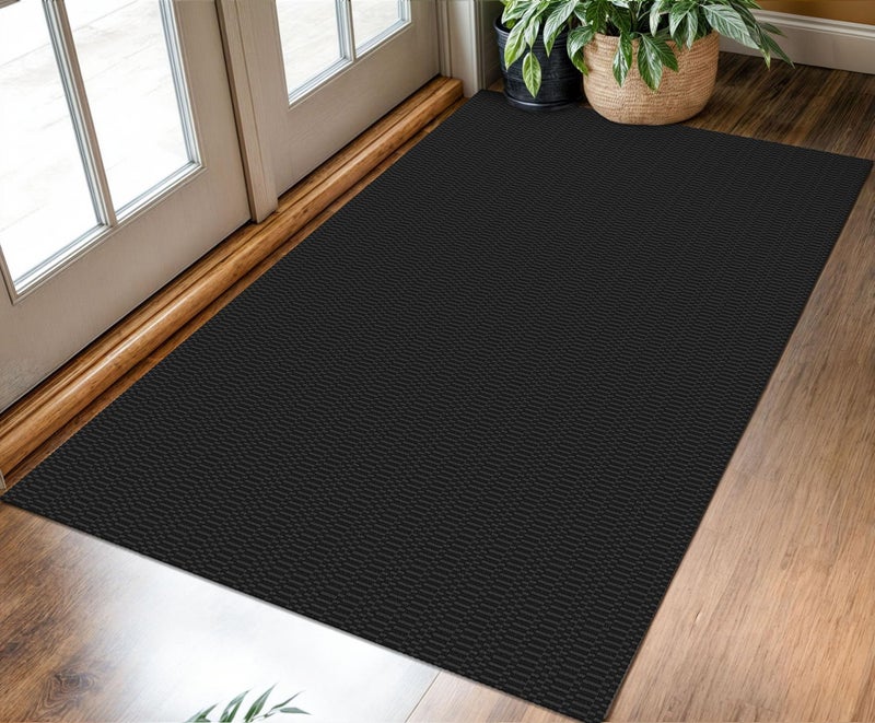 KOZYFLY Washable Entryway Rug 3x5 Ft Area Rugs Cotton Rubber Backed Throw Rugs Indoor Door Mat Kitchen Rugs Braided Floor Carpet for Front Entrance Bathroom Kitchen Living Room, Black/Grey - Image 1