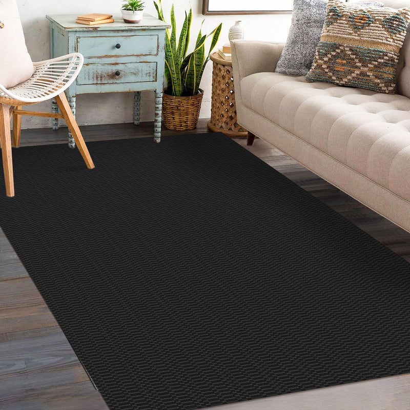 KOZYFLY Washable Entryway Rug 3x5 Ft Area Rugs Cotton Rubber Backed Throw Rugs Indoor Door Mat Kitchen Rugs Braided Floor Carpet for Front Entrance Bathroom Kitchen Living Room, Black/Grey - Image 2