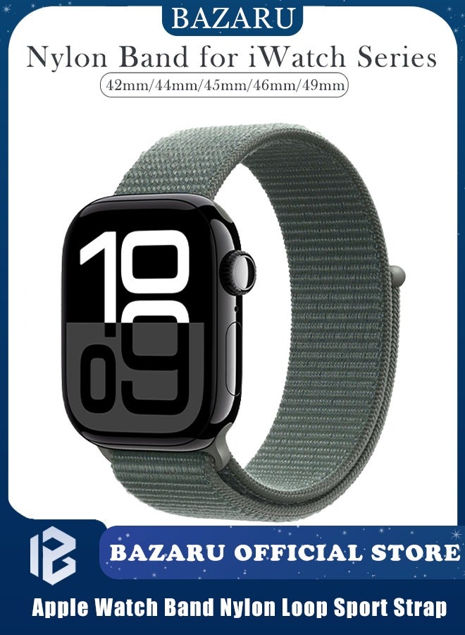 بازار سوار ساعة Apple Watch الرياضي المصنوع من النايلون لساعات Ultra 2/Series 10/9/8/7/SE بمقاس 42-49 مم - سوار منسوج قابل للتعديل ومضاد للتعرق وجيد التهوية للرجال والنساء، مريح وسريع الجفاف للارتداء في صالة الألعاب الرياضية والارتداء اليومي (أخضر حكيم) - Image 1