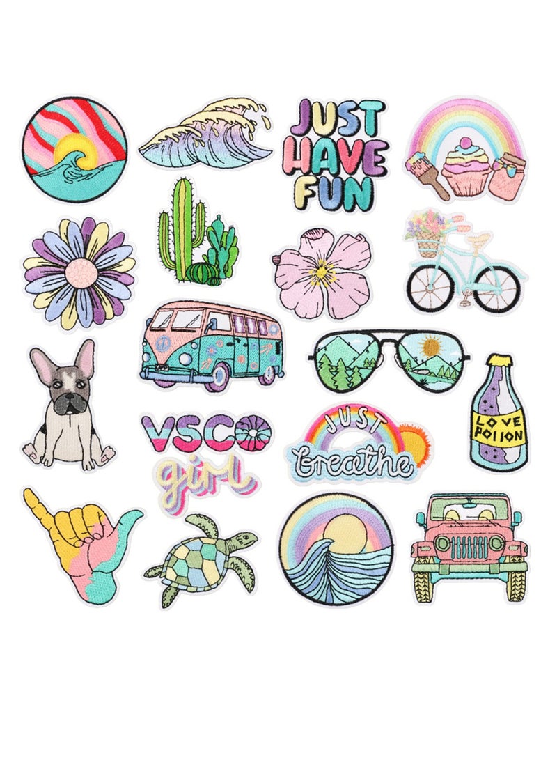 Excefore Embroidered Iron on Patches, 18 Pcs Vacation Summer Cute Sew On Applique Patches for Clothing, Beach Patch for Clothing Sew On Set, Iron on Patches for Jeans Clothing Hats Bags Arts Crafts  - Image 1