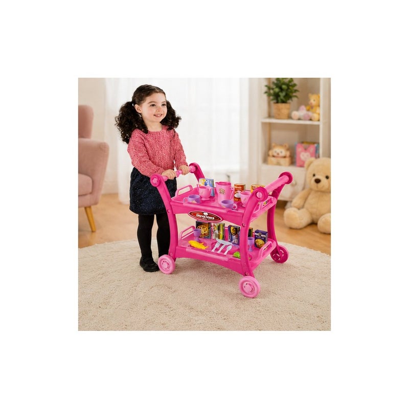 Everyday Adventure: Children's Toy Dining Cart with Accessories, Pink Play Food Trolley Set for Girls - Image 3
