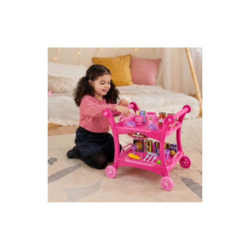 Everyday Adventure: Children's Toy Dining Cart with Accessories, Pink Play Food Trolley Set for Girls - Image 4