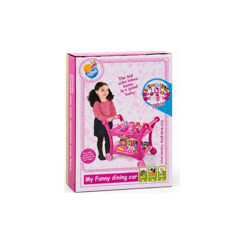 Everyday Adventure: Children's Toy Dining Cart with Accessories, Pink Play Food Trolley Set for Girls - Image 2