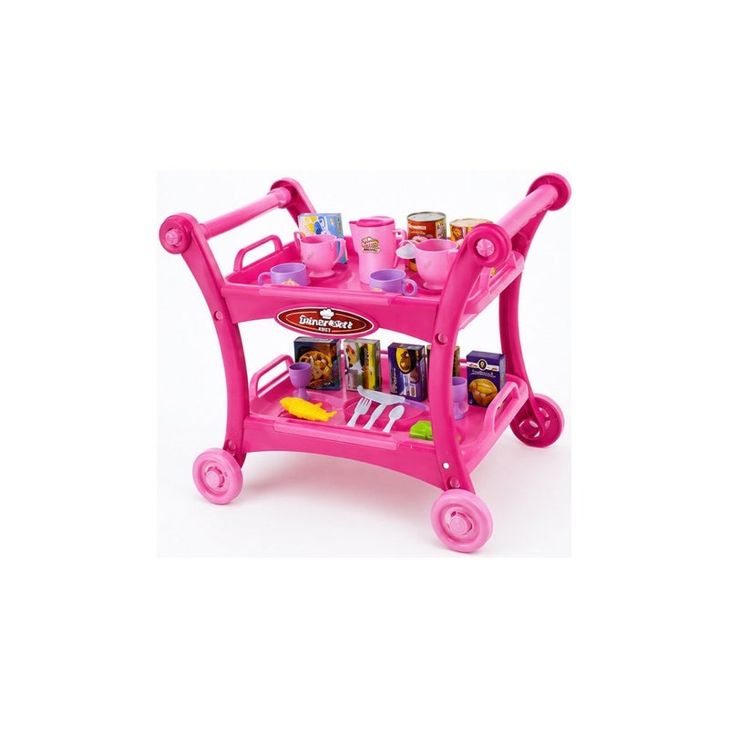 Everyday Adventure: Children's Toy Dining Cart with Accessories, Pink Play Food Trolley Set for Girls - Image 1