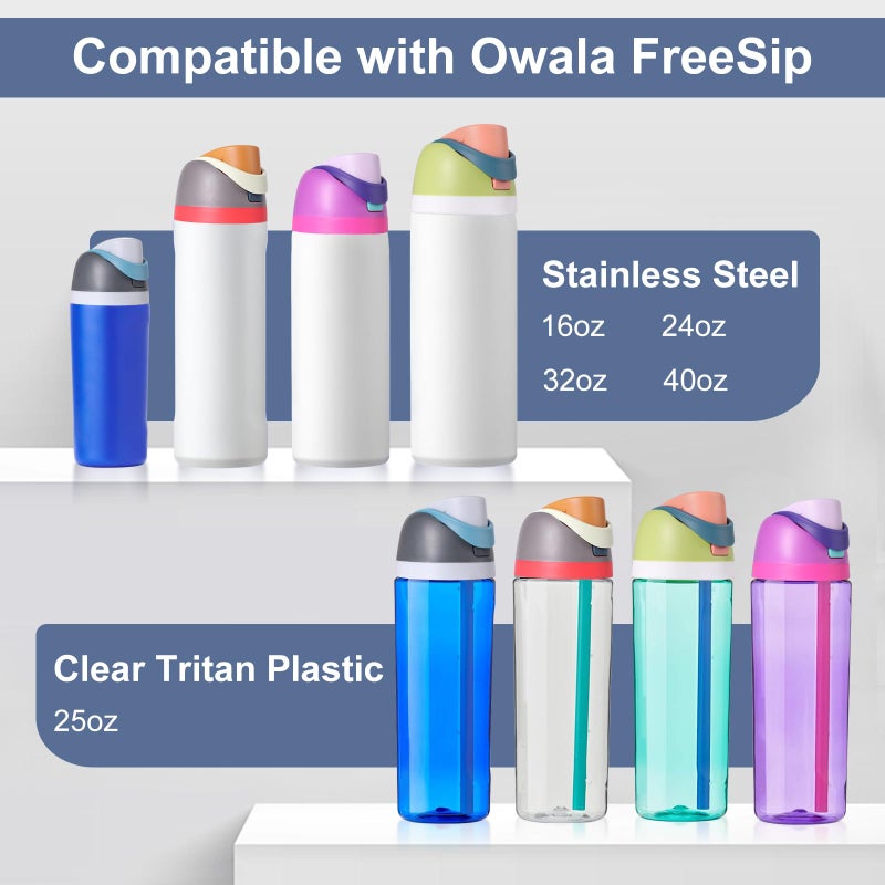 Renyqatt غطاء بديل Renyqatt لـ Owala Freesip متوافق مع كوب Owala 16oz 24oz 32oz 40oz زر واحد لزجاجة المياه غطاء علوي بديل ملحق مانع للتسرب خالٍ من Bpa (أزرق رمادي) - Image 2