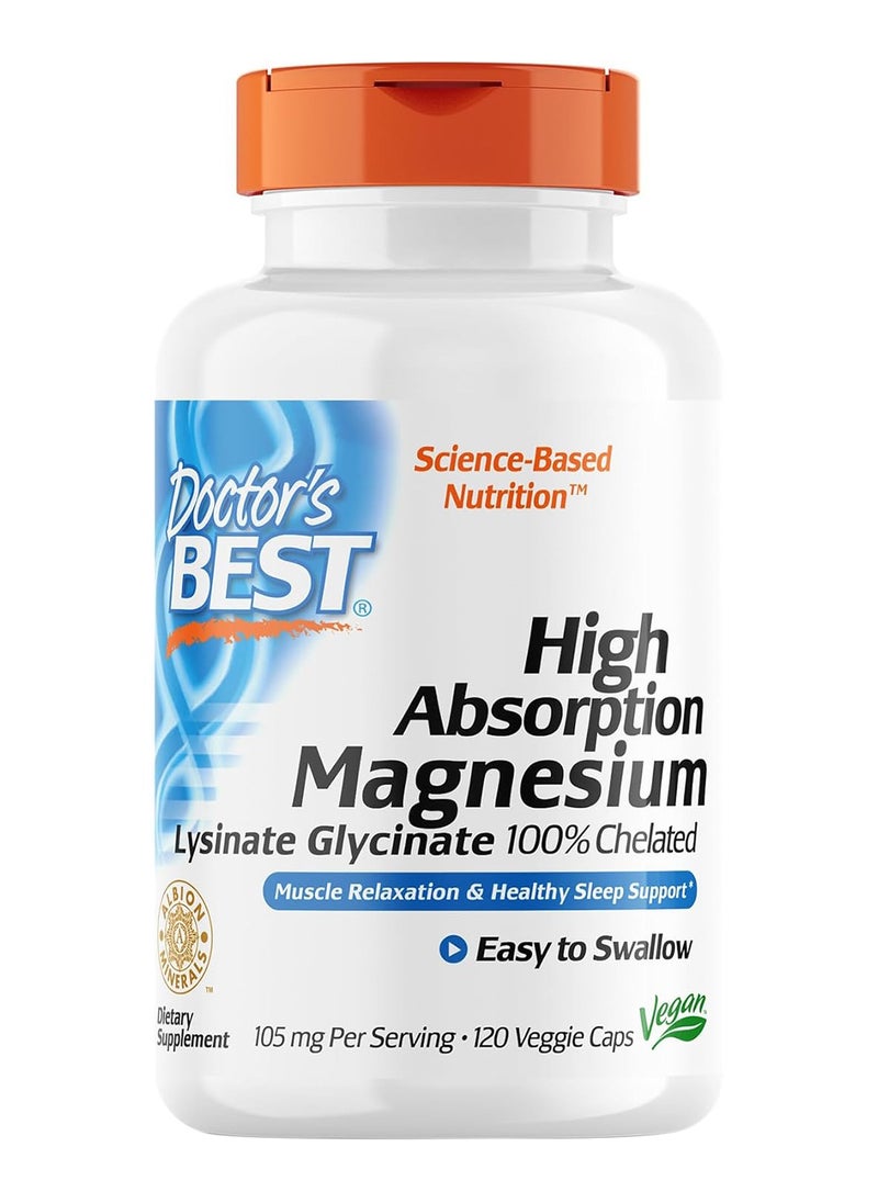 Doctor's BEST High Absorption Magnesium Lysinate Glycinate Easy To Swallow 120 Capsule  - Image 1