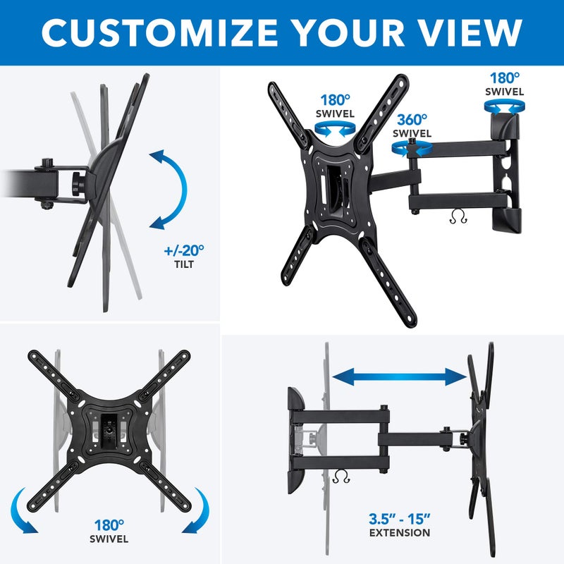 Mount-It! Full Motion TV Wall Mount Monitor Wall Bracket with Swivel and Articulating Tilt Arm, Fits 26 32 35 37 40 42 47 50 55 Inch LCD LED OLED Flat Screens up to 66 lbs and VESA 400x400 - Image 4