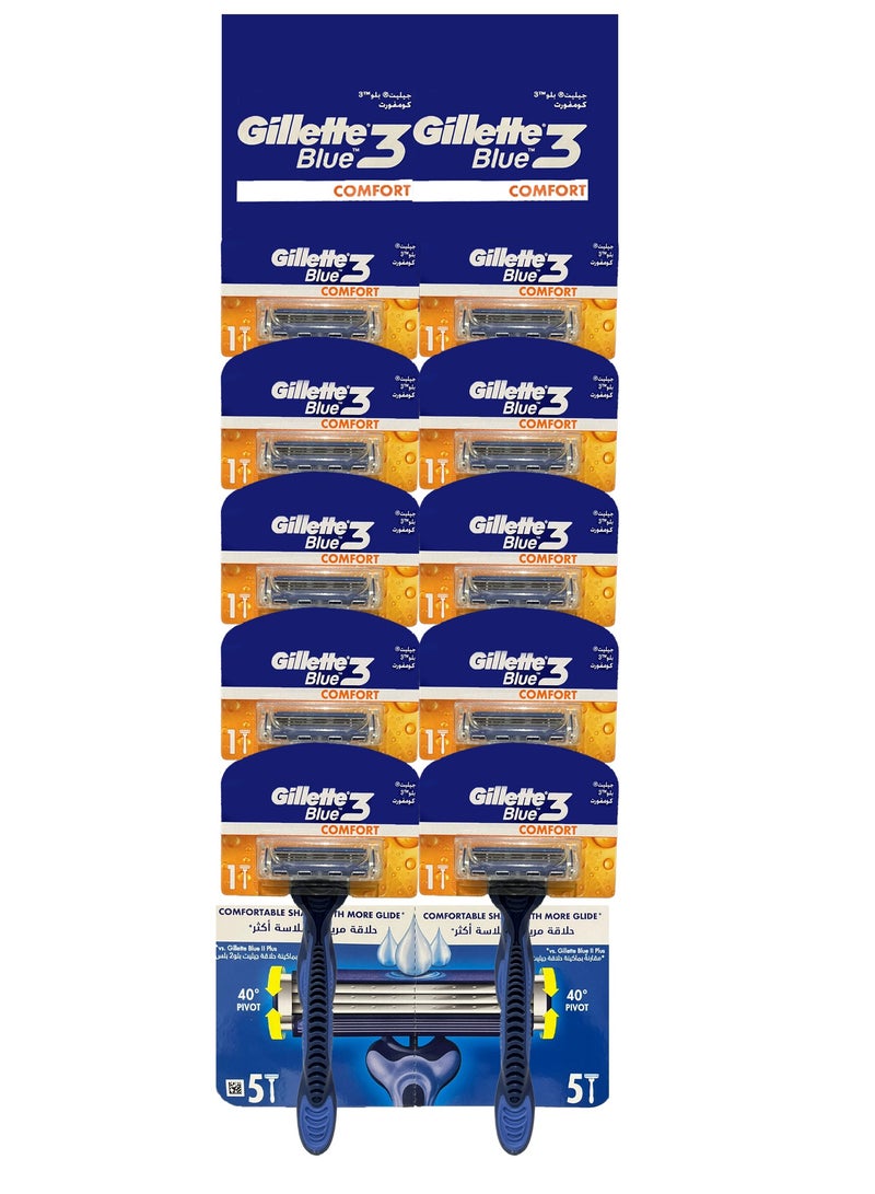 Gillette 10 Pcs Blue 3 Comfort Razors Set