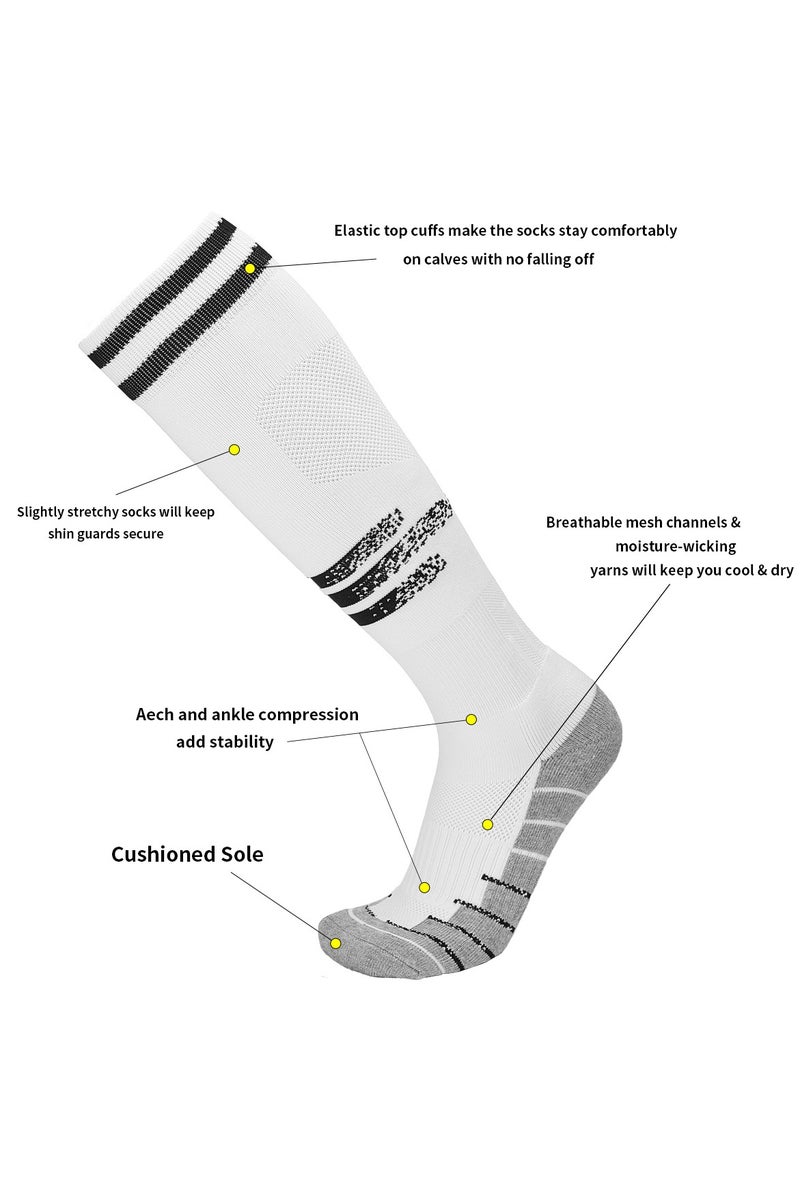 SKY WING Soccer Socks, Sport Knee High Socks Calf Compression Athletic Socks for Mens and Women Running&Training Football Thickening Keep Warm Sock-White-3 Pair - Image 3