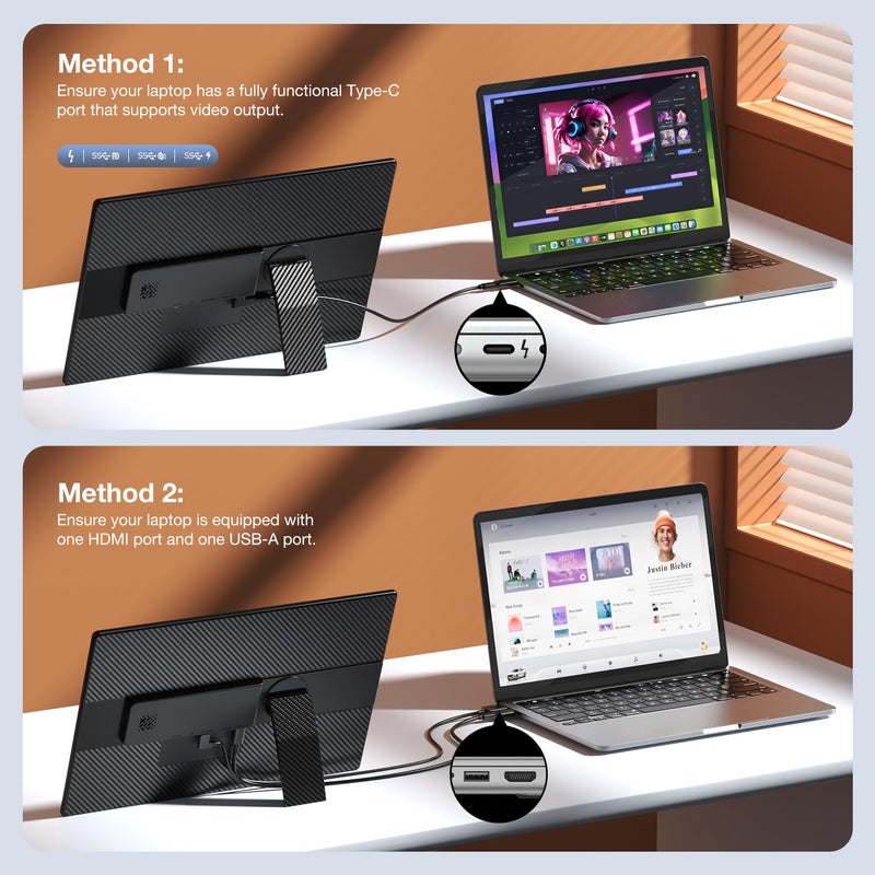 FLYTOCCA Portable Monitor, 16 Inch FHD 1200P, Horizontal/Vertical Monitor, Plug & Play, Built-in Speakers & Headphone Jack, Travel Monitor for Laptop with Premium Smart Cover - Image 5