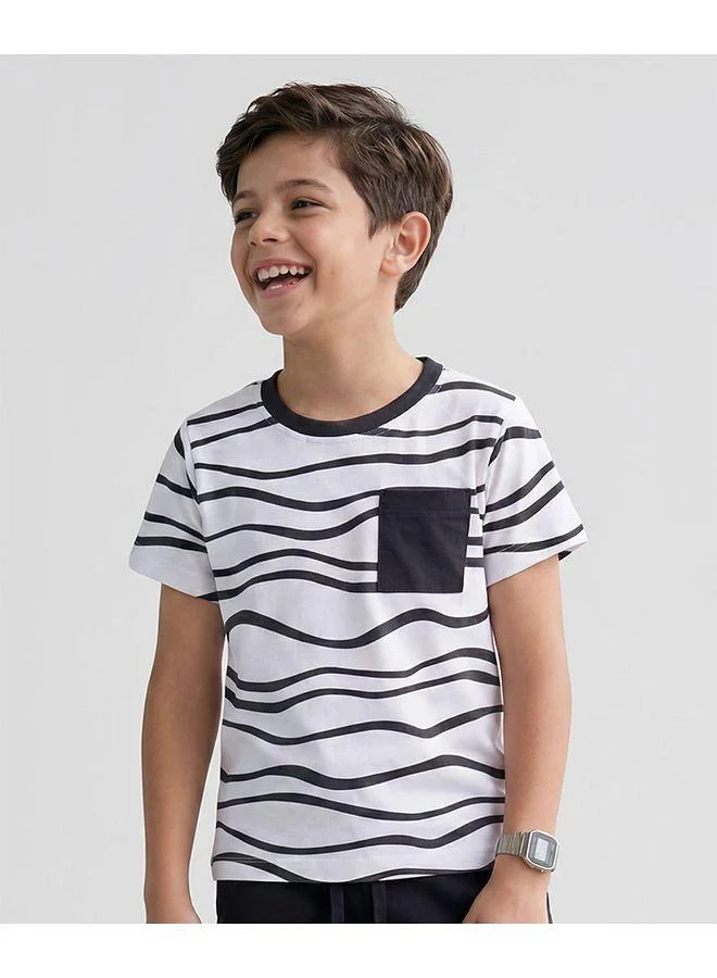 Pine Kids Pine Kids Single Jersey Knit Half Sleeves Printed T-Shirt & Short Night Suit - White