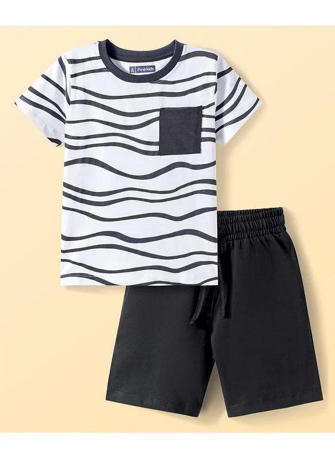 Pine Kids Pine Kids Single Jersey Knit Half Sleeves Printed T-Shirt & Short Night Suit - White