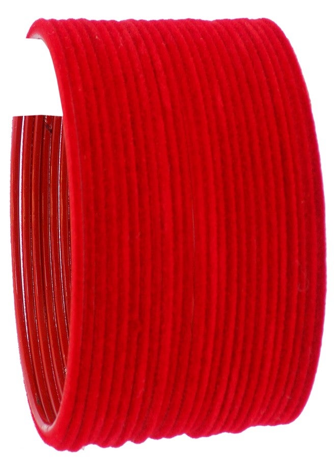 JD'Z COLLECTION Indian Costume Bollywood Red Jewelry Plain Metal Bangle | Velvet Bangles | Multi Colors Costume Matching Traditional Bangles For Women | Bollywood Bangle Bracelets | Set of 24 |Perfect for Ethnic Ocassions (Red, 2.8) - Image 2
