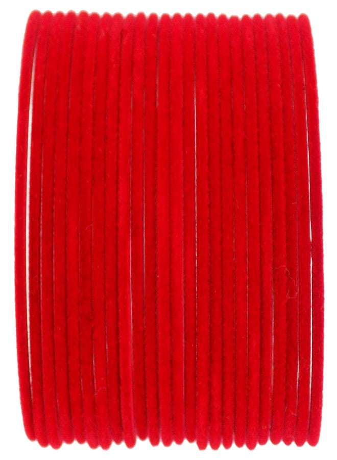 JD'Z COLLECTION Indian Costume Bollywood Red Jewelry Plain Metal Bangle | Velvet Bangles | Multi Colors Costume Matching Traditional Bangles For Women | Bollywood Bangle Bracelets | Set of 24 |Perfect for Ethnic Ocassions (Red, 2.8) - Image 1