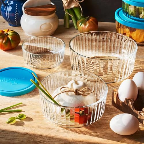 Bormioli Rocco Frigoverre Brilliante 2 Piece Set Ribbed Round Glass Containers with Covers ScratchResistant Nesting Bowls for StoragePrep 1325oz 2775oz Microwave Freezer Dishwasher Safe - Image 3