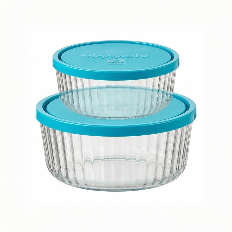 Bormioli Rocco Frigoverre Brilliante 2 Piece Set Ribbed Round Glass Containers with Covers ScratchResistant Nesting Bowls for StoragePrep 1325oz 2775oz Microwave Freezer Dishwasher Safe - Image 2