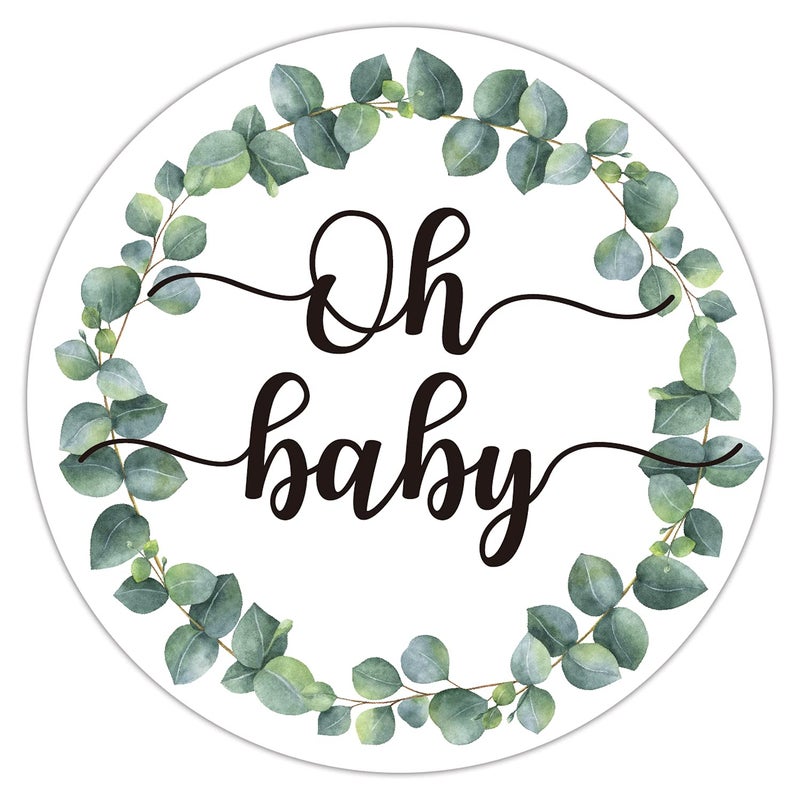 EKSPLODI 50 Greenery Wreath Oh Baby Gender Neutral Stickers - Baby Shower Favors - Thank You Labels 2 Inch - Image 1