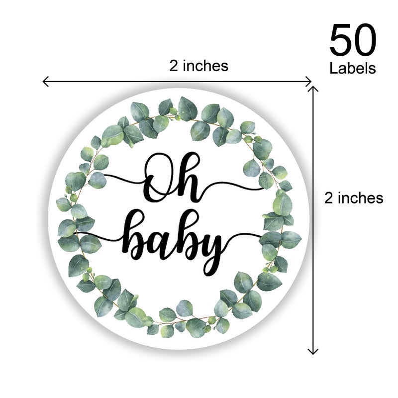 EKSPLODI 50 Greenery Wreath Oh Baby Gender Neutral Stickers - Baby Shower Favors - Thank You Labels 2 Inch - Image 2