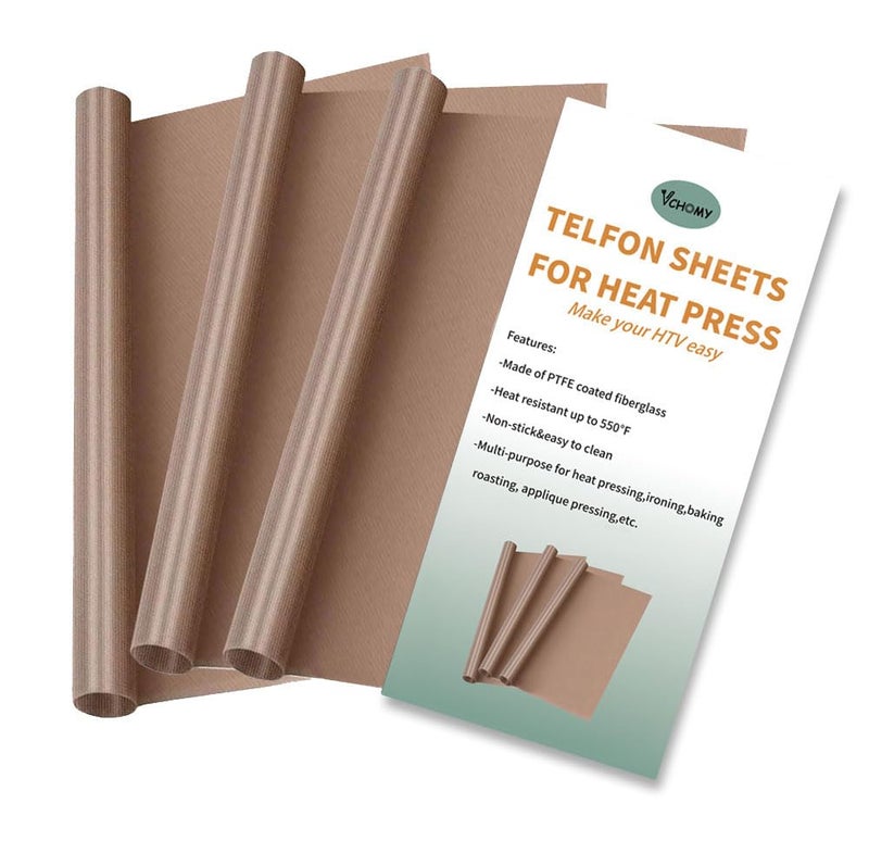 VCHOMY Teflon Sheets for Heat Press,Non-stick Reusable PTFE Teflon Paper Sheet Roll for Cricut Sublimation Heat Transfer,HTV Iron On,Baking (3 Pack 12x16in) - Image 1