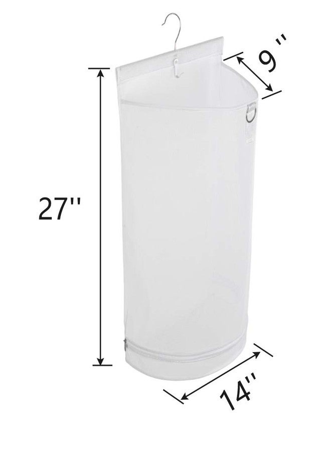 ALYER Hanging Semi Round Storage Mesh Bag,Collapsible Laundry Hamper Basket with Durable Hanger (White) - Image 2