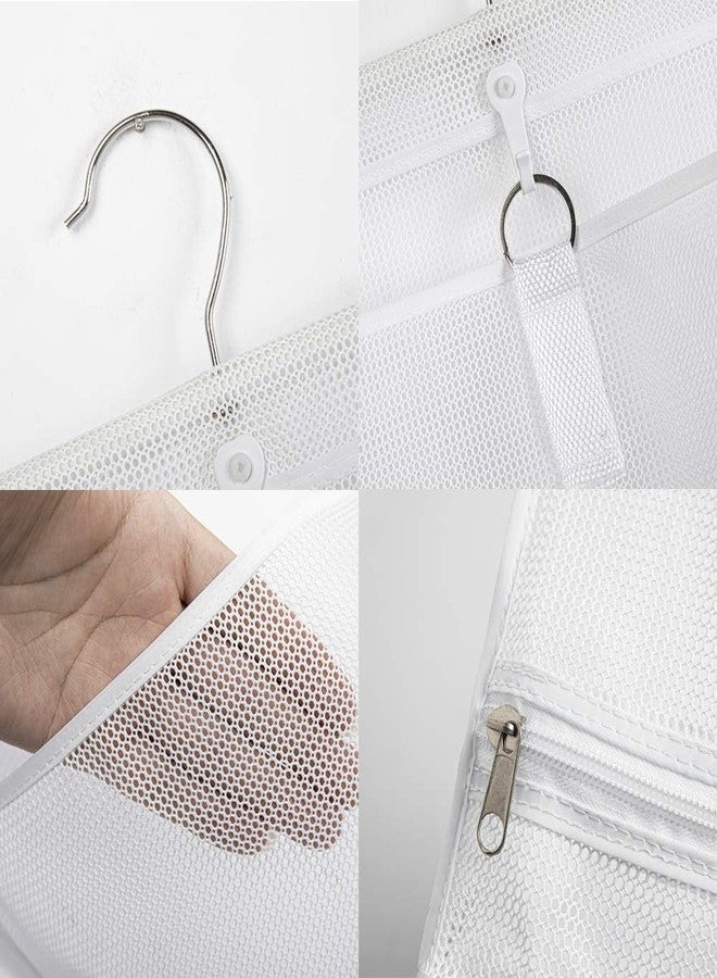 ALYER Hanging Semi Round Storage Mesh Bag,Collapsible Laundry Hamper Basket with Durable Hanger (White) - Image 3